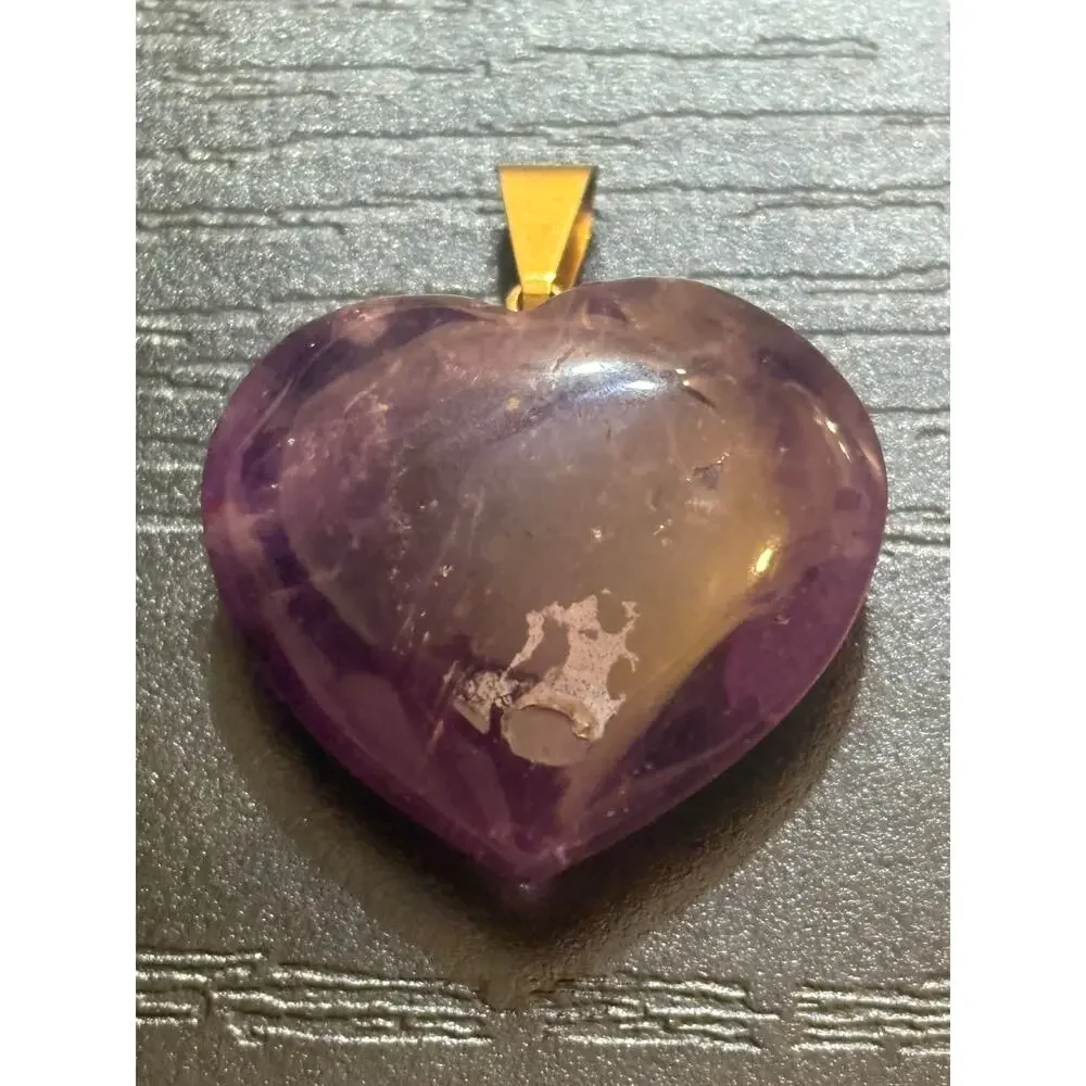 Genuine Amethyst Heart Pendant Gold Tone